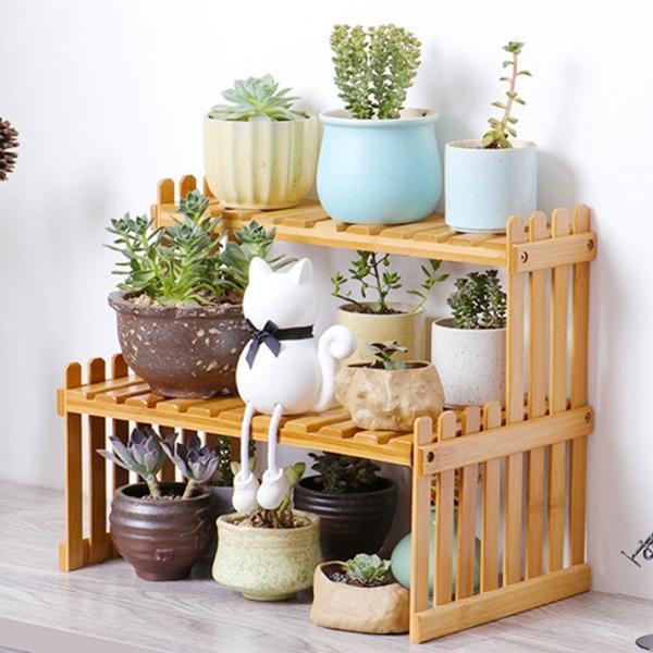 플랜테리어 2단 대나무 화분진열대 (37cm 네추럴)