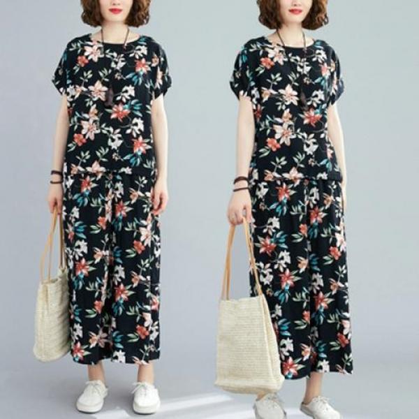 S94831 플라워 시원한 블라우스 통바지 세트 면투피스