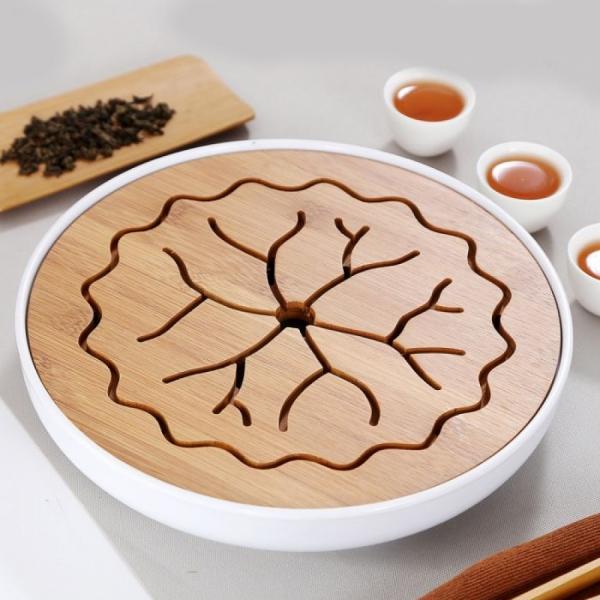 달콤차 대나무 차판 퇴수기 다기트레이(연잎 25.5cm)