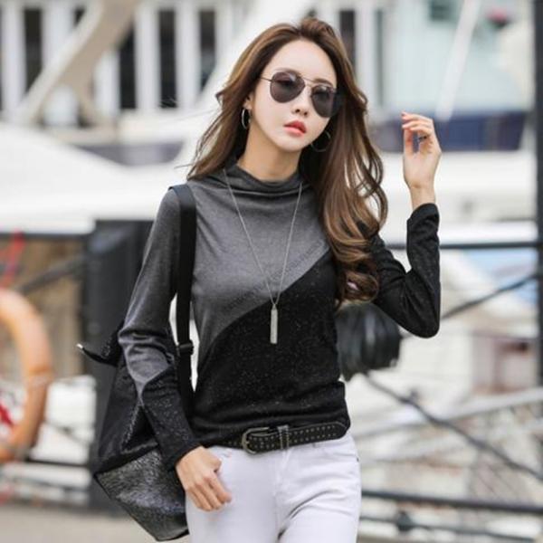 F96611 2컬러 펄 사선 대칭 목티 폴라티 폴라 반목