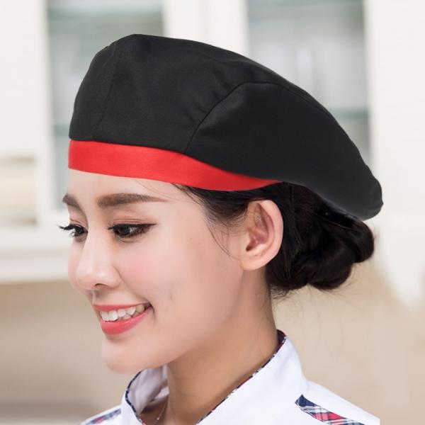 단정한 조리모자 베레모 주방모자(블랙레드)