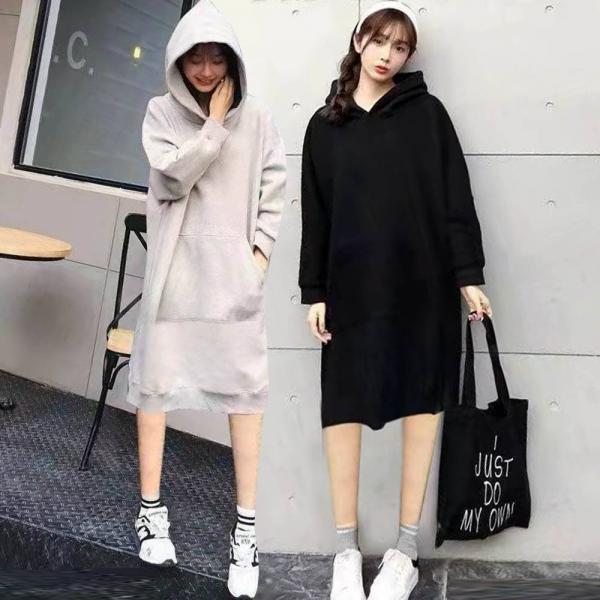 여성 기모 후드 원피스 무릎기장 빅사이즈 겨울 무지 데일리