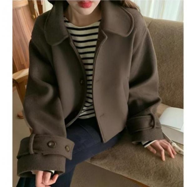 겨울 여성 싱글 카라넥 겨울 싱글 기모 아우터 가죽 코트 코트 숏 캐주얼 겨울 가죽 코트 여성 캐주얼