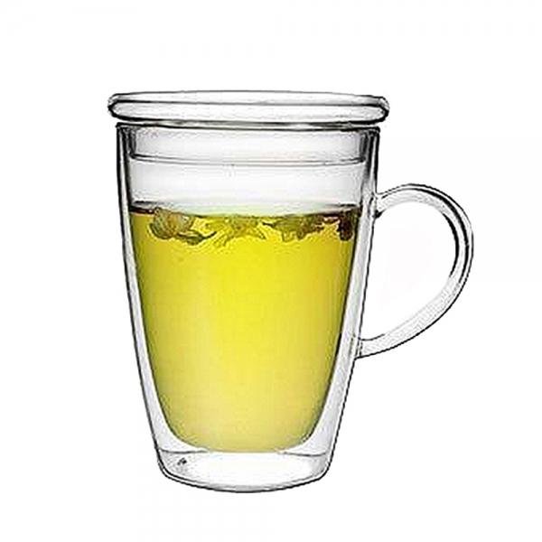 [로하티]바오 뚜껑 유리컵 300ml 이중유리 머그컵