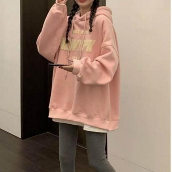 오버핏 포인트 영문 여성 겨울 후드티 겨울 기모 뽀글이 후드티 겨울 후드티 포인트 캐주얼 패션 라운드