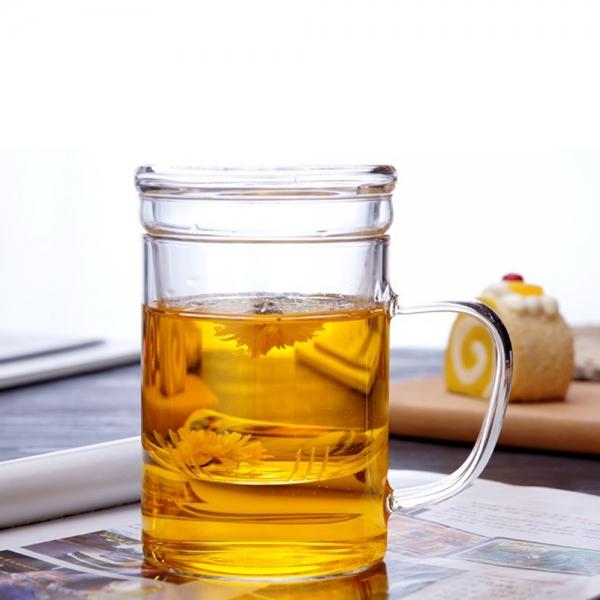 내열유리 뚜껑 티머그 거름망 유리 머그찻잔 (400ml)