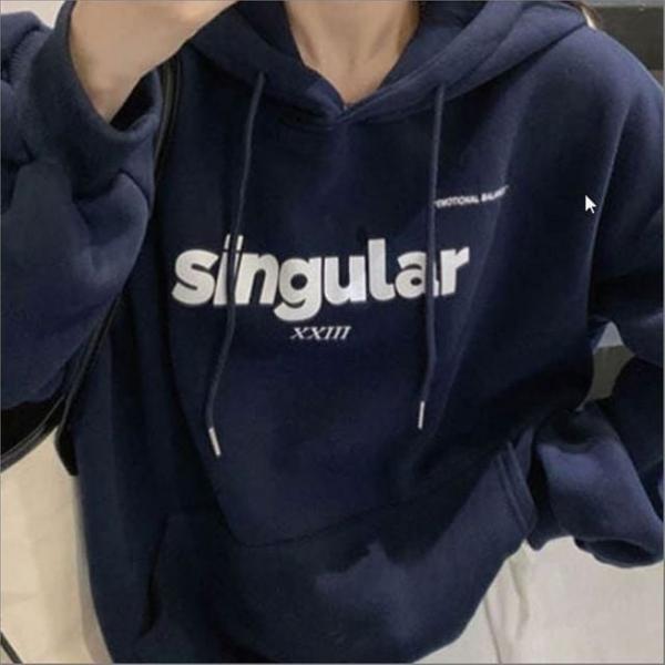 여성 캐주얼 루즈핏 후드티 스티치 얇은기모 티셔츠