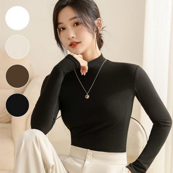 여성 기모 목티 무지 스판 이너 반목 폴라 티셔츠 이너 셔츠 여자 목티 터틀넥 반 티 여성 기모 목