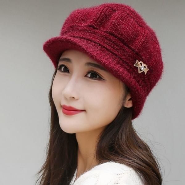 중년여성 (하트날개장식) 중년여성모자 기모 챙모자 겨울모자 할머니모자 아줌마모자
