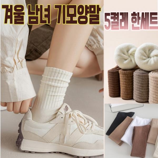 신제품 여성무지골지기모 캐주얼 하이퀄리티 심플한 장목양말 5색상 한세트