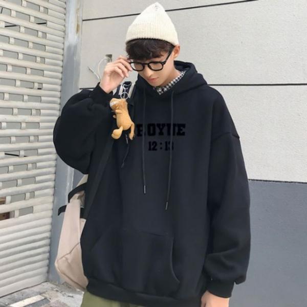 남여공용 후드티 기모안감 레터링 오버핏