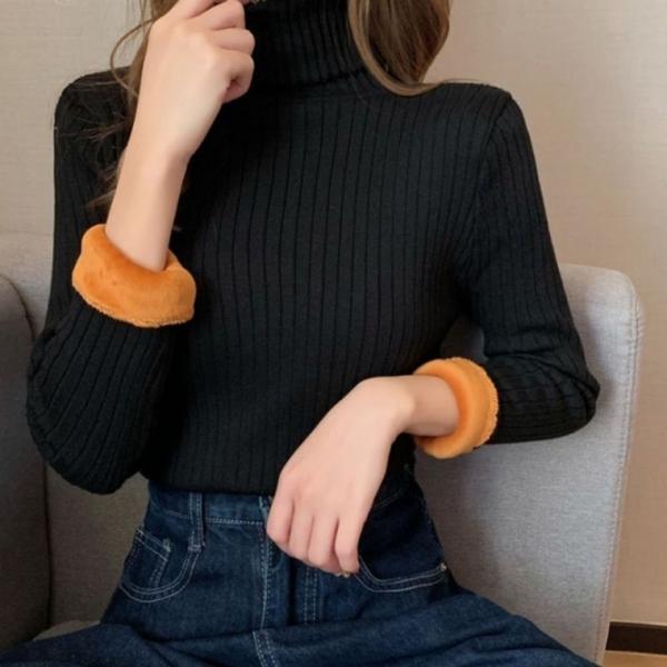 데일리 여성 목폴라 기모안감 폴라티 골지 티셔츠