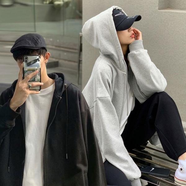 남여공용 기모 오버핏 무지 후드집업 2color   집업 가을잠바 학생잠바