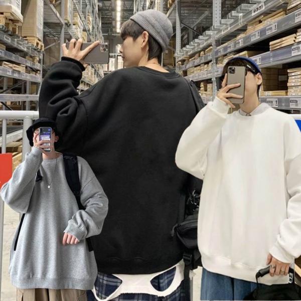 남성 기모 맨투맨 기본 솔리드 박스티 오버핏 긴팔티셔츠 겨울
