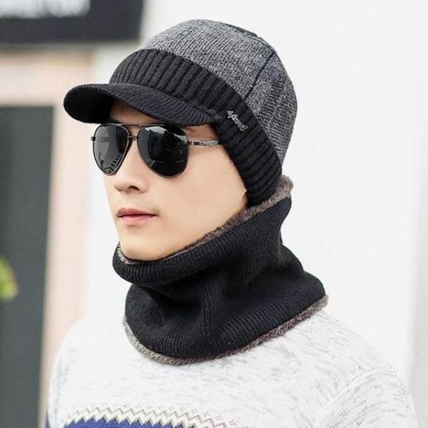베이스 넥워머 니트모자 블랙 일체형니트챙모자 챙모자 겨울모자 넥워머 니트 털모자 목토시 방한모자