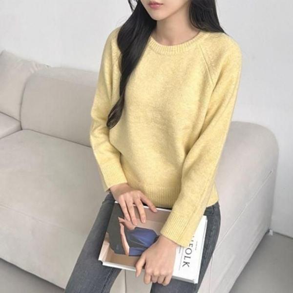 여성 베이직 데일리 라운드넥 심플 캐주얼 스웨터 니트