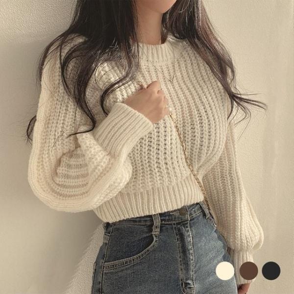 SD-260145 니트 와티 라운드 크롭 굵은짜임 골지