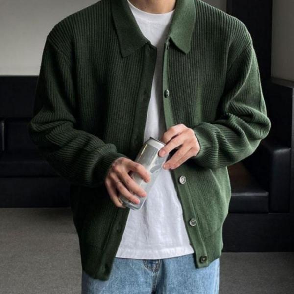 남성 겨울 하찌 카라 긴팔 단추 니트 스웨터 가디건