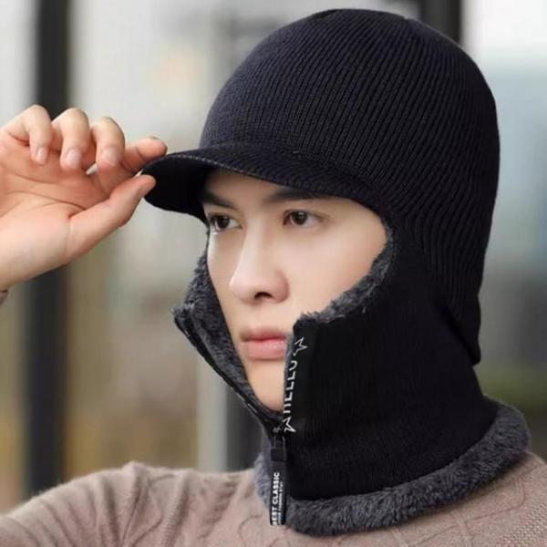 남성 겨울 방한 바라클라바 지퍼형 니트 보온 모자