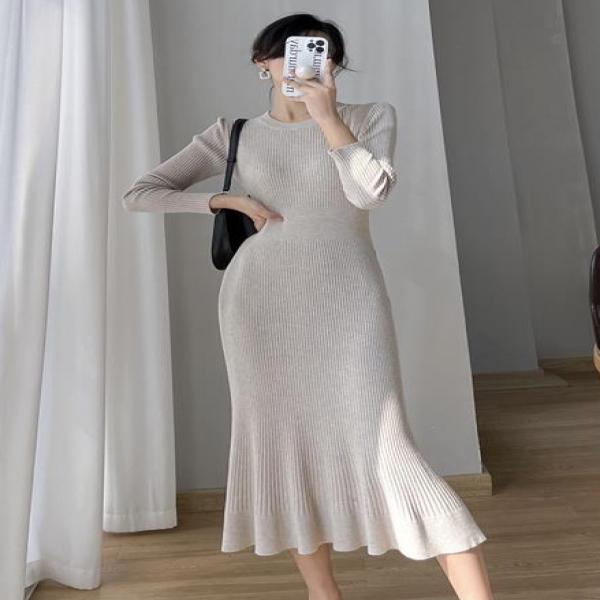 G125887_밑단프릴 머메이드 롱니트원피스