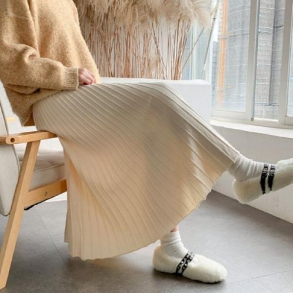 꾸안꾸 울 니트 플 롱 스커트 FSF-0001