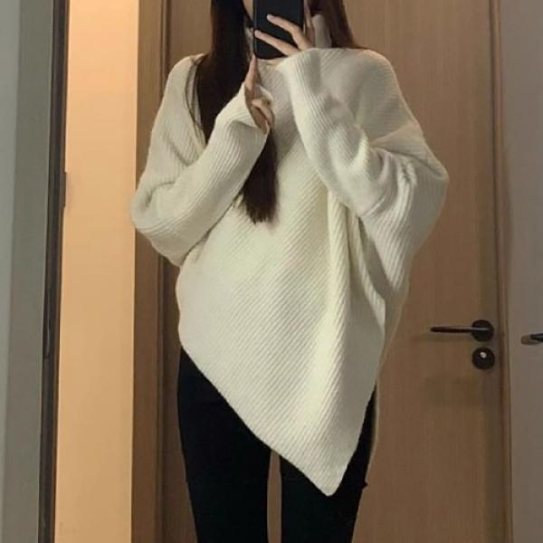 터틀넥 언발란스 가오리핏 긴팔 골지니트티 NF-78