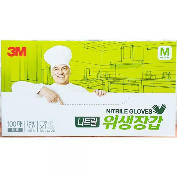 3M 위생장갑 니트릴 흰색 M 100매