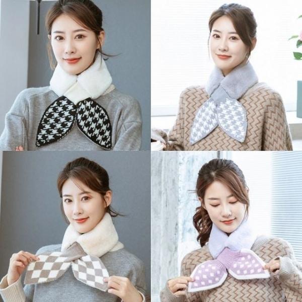 (앙상블) 리본 나염 퍼 니트 머플러 목도리 스카프