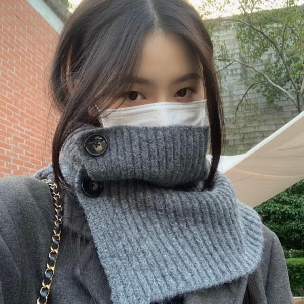 [지앤지] 골지 단추 넥워머 겨울 후드목도리 방한목도리 방한목토시 니트 넥워머 털뜨개목도리 목두건