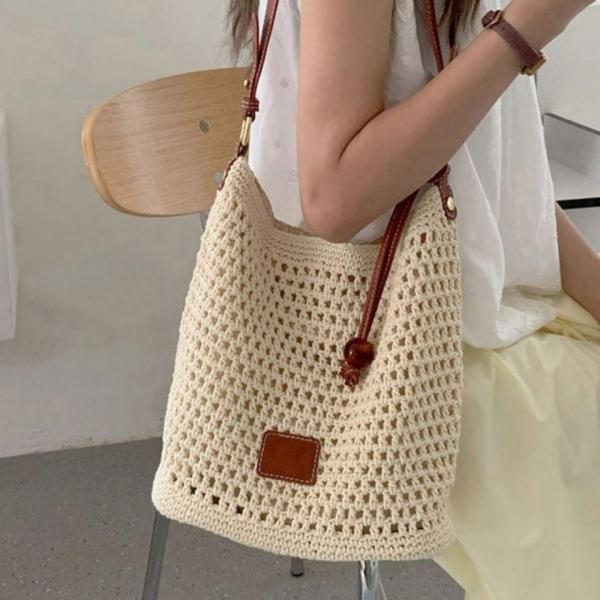 면사 그물 예쁜 펀치 디자인 데일리 숄더백 뜨개가방 네트백 크로스백 왕골가방 숄더백 니트 비치백 그물