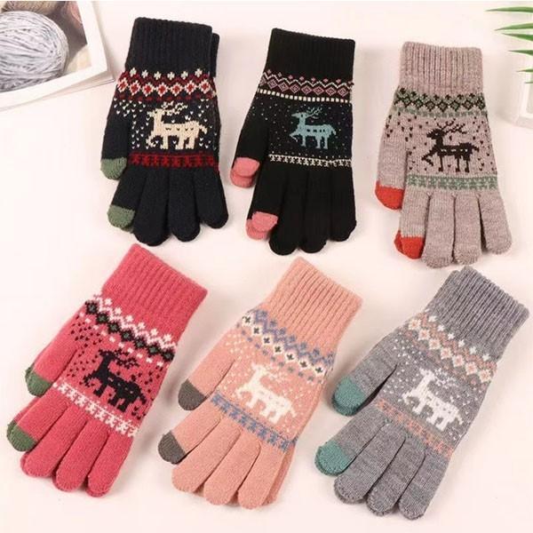 핸드폰 터치 디어 눈꽃 니트 장갑 핸드워머 털장갑 겨울장갑 겨울 방한 보온 공용 남성용 여