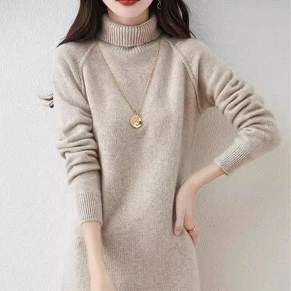 윈터 시크 하이넥 니트 원피스 치마 롱원피스 가을 겨울 긴팔 여성 루즈핏 니트원피스 데일리 보