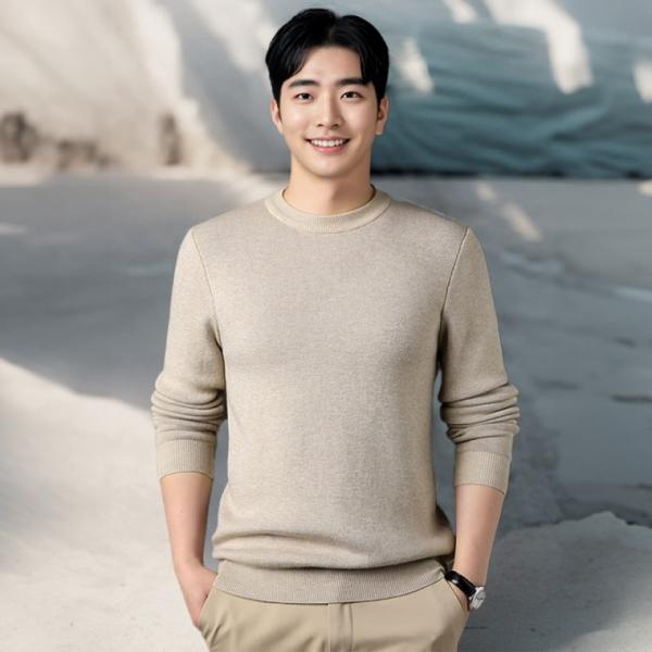 남자 가을 겨울 울니트 두꺼운 라운드 긴팔 정장 니트