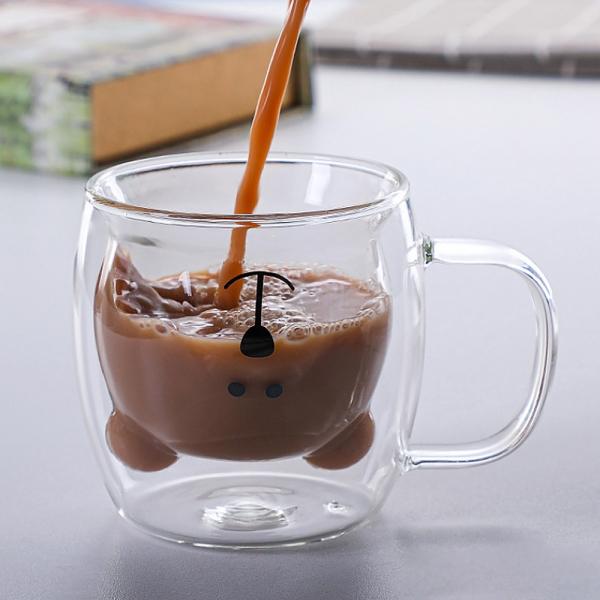 달콤티 이중 유리컵 손잡이 음료컵 250ml 행복베어