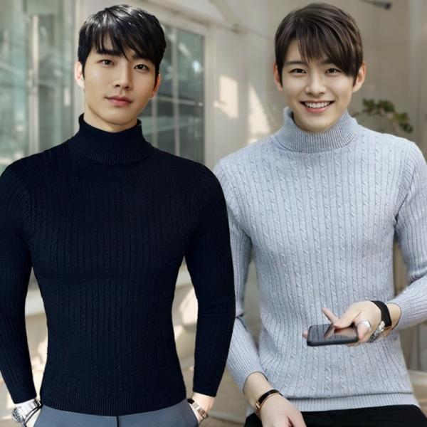 남자 가을 겨울 터틀넥니트 목폴라 꽈배기 케이블 니트 정장 긴팔니트