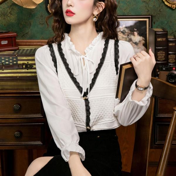 코디피셜 프릴업 페이크 투피스 여성 니트 스웨터