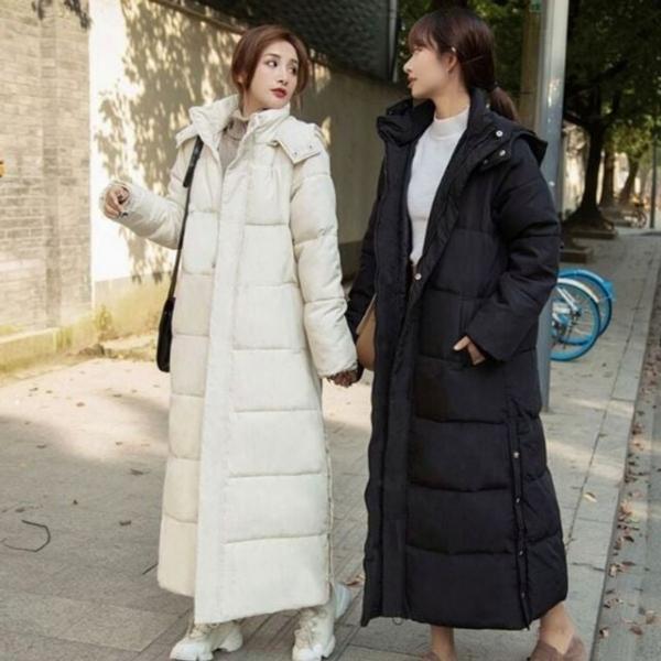 여성 후드 롱패딩 베이직 겨울 아우터 데일리 롱점퍼 2색
