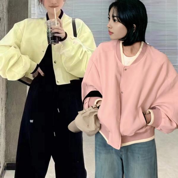 봄 가을 크롭 숏 블루종 오버핏 항공점퍼 간절기 바시티 아우터