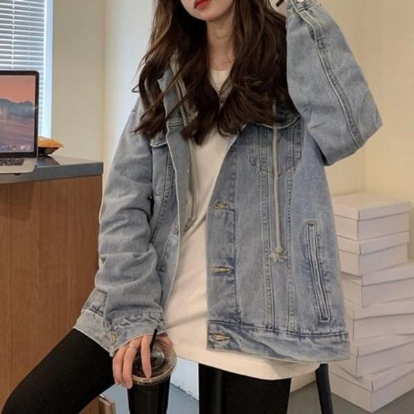 연청 데님자켓 후드 탈부착 투인원 아우터 W N0 봄가을아우터 데님자켓 캐주얼후드 간절기아우터