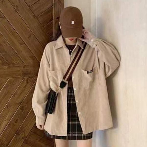 빈티지무드 여성 코듀로이 오버핏 셔츠 자켓 베이지