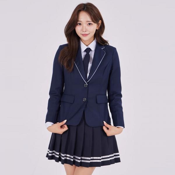 투버튼 화이트라인 여자 자켓 교복 학생복.