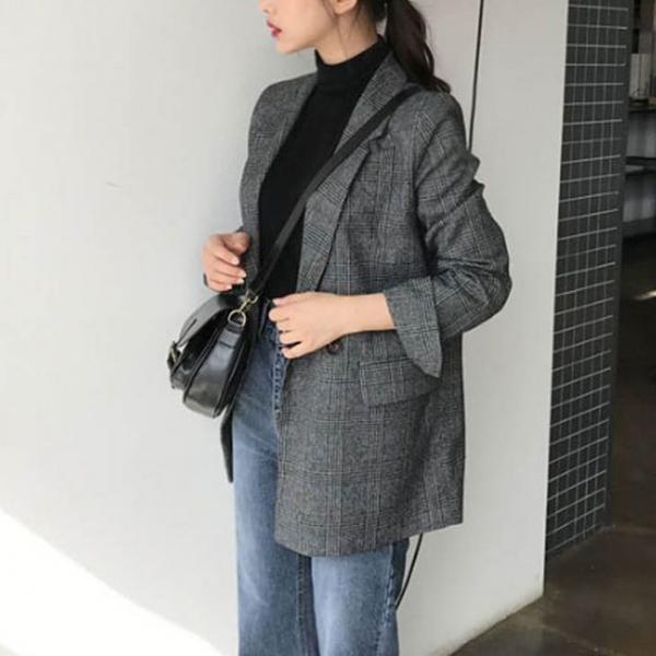 여성 클래식 체크 자켓 1P 봄가을 데이트 오피스룩