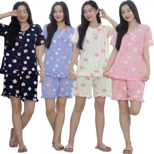 여성 프릴 잠옷 반팔 세트 복숭아 피치원단 실내복 파자마 주니어
