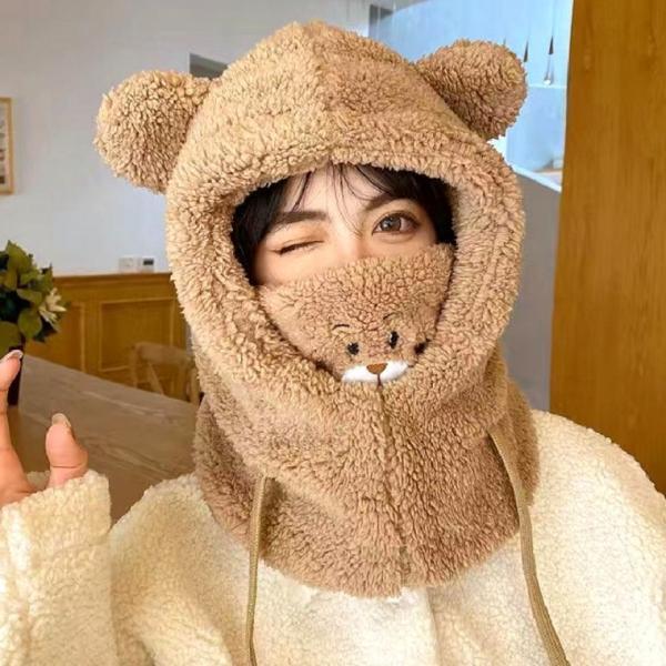 [큰손할인] 곰돌이 바라클라바 귀여운 털모자 겨울 모자