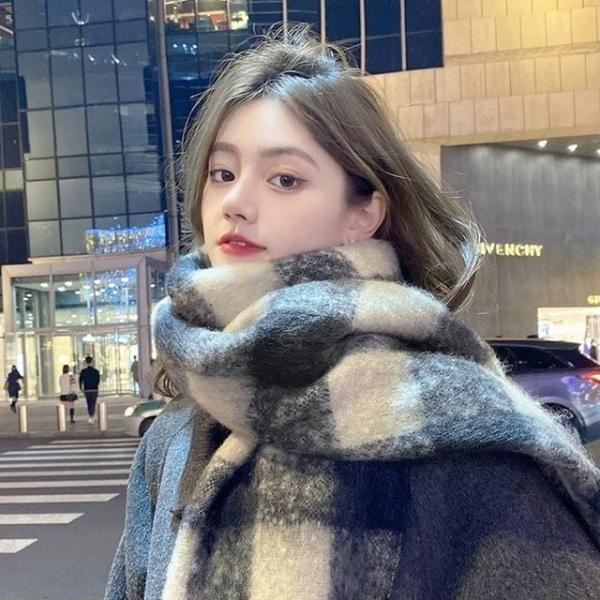 여성 와이드 체크패턴 빅사이즈 머플러 겨울 목도리 2색
