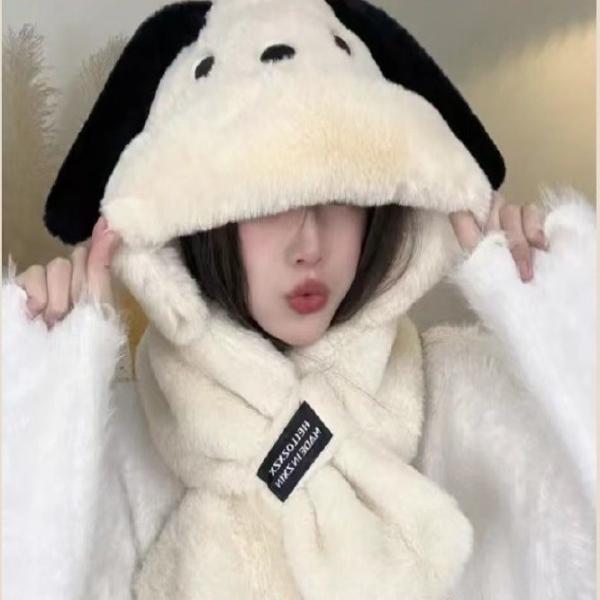[사러왕]귀여운 강아지 후드머플러 동물 모자 곰돌이 후드목도리 털 목도리 넥워머