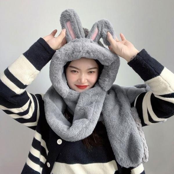 큐트레빗 일체형 후드 머플러 장갑목도리 일체형목도리 (그레이)