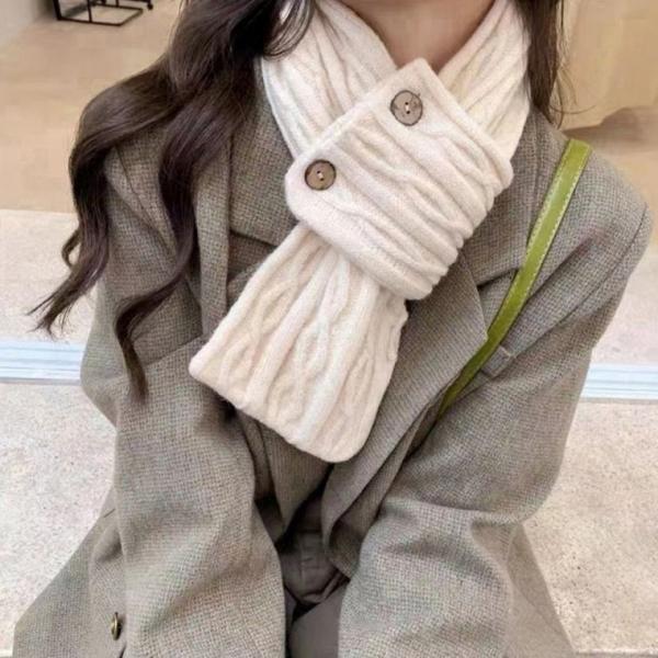 따뜻하고 가벼운 투버튼 미니목도리 쁘띠목도리 머플러 넥워머 4가지 색상