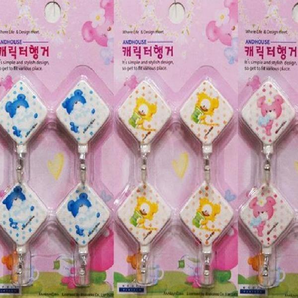 (SM)마름모 캐릭터 벽후크 4P-랜덤발송 문걸이도어훅