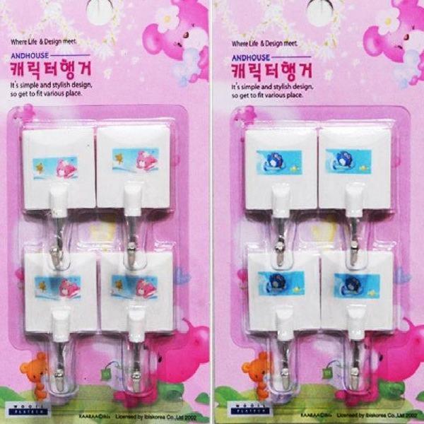 (SM)네모 캐릭터 벽후크 4P-랜덤발송 문걸이도어훅